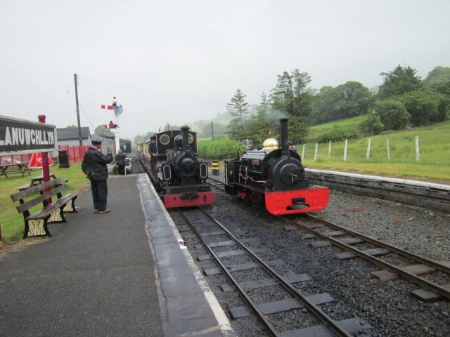 Marchllyn arrives with a passenger train while Gwynedd waits on the loop line