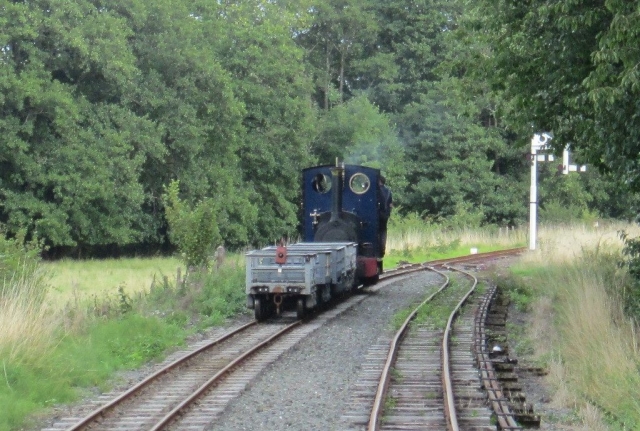 Holy War waits with a slate train at the far end of the Llangower loop