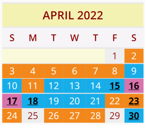 April 2022 timetable